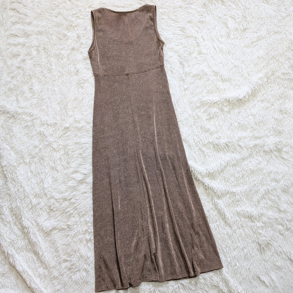90s Vintage Rabbit Designs Slinky Gold Sparkly Formal Dress & Cardigan Set 6 - Picture 9 of 17